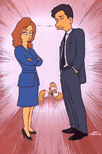 Fox Mulder, Homer Simpson et Dana Scully dans les simpsons
